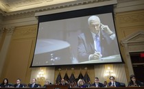 An image of Mike Pence at the final public meeting of the House Select Committee investigating the January 6 attack