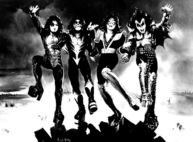 Kiss in futuristic costumes