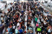 Crowded TSA line at airport