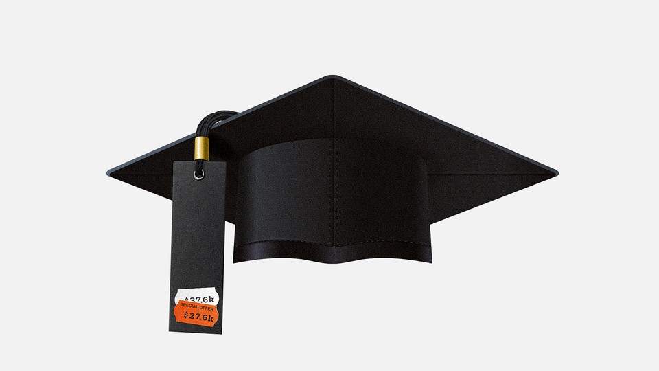 A graduation cap with a $27,600 price tag on it