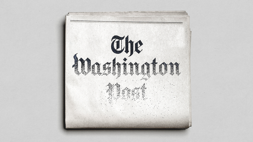 Newspaper illustration with "The Washington Post" on the front page disappearing into pixels