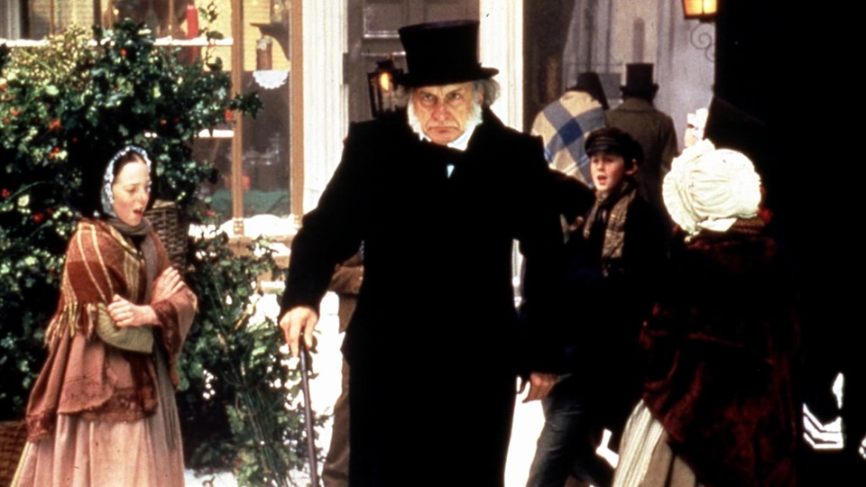 A still from A Christmas Carol featuring George C. Scott as Scrooge