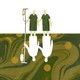 An illustration of two men in hospital gowns, one with an IV in his arm. They are small and standing atop an enormous murky sea. Reflected beneath them are their silhouettes, cut out in white.