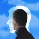 A photo-illustration of a man turned away from a silhouette of his head
