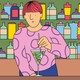 Illustration of a person mixing a martini of happy and sad faces in front of shelves of brightly colored bottles
