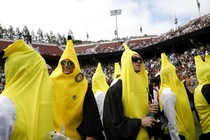 Students wearing banana costumes at Stanford University's commencement ceremony