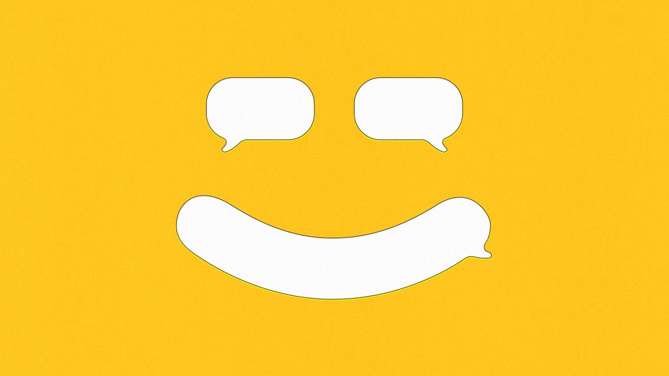 An illustration of messaging bubbles in the shape of a smiley face