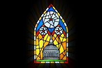 illustration of a stained glass window of the U.S. Capitol dome with stars