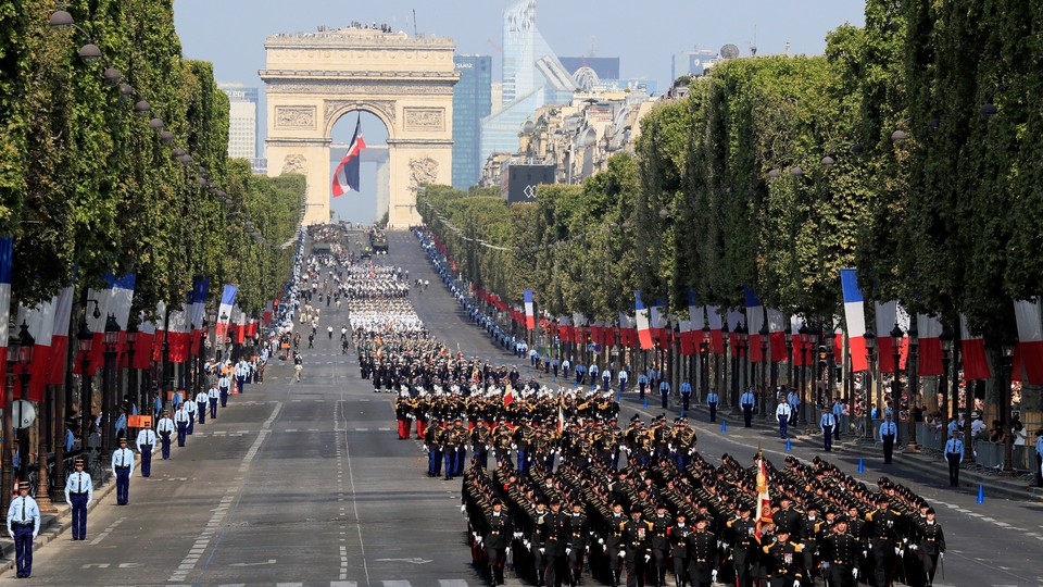A military parade celebrating Bastille Day in Paris in 2018