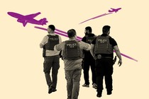 ICE guards with airplane doodles in the back