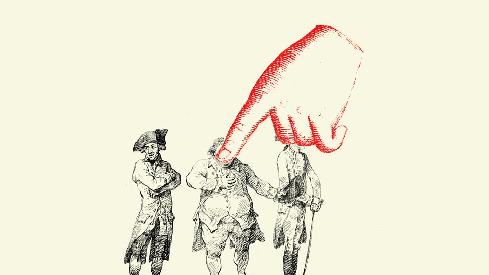 An illustration of three men with a finger pointing at them