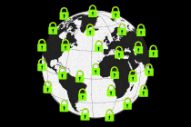 A GIF of locks on top of the globe.