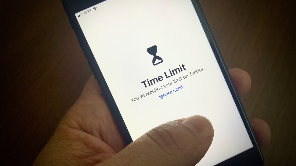 A Screen Time notification reading "Time Limit: You've reached your limit on Twitter."