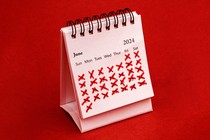 An illustration of a calendar with a red "X" through every single day of the month.