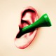 Illustration of a golf tee stuck in a human ear