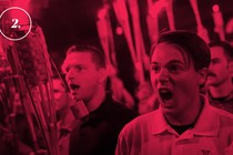 Neo-Nazis, alt-rightists, and white supremacists encircle and chant at counterprotesters at the base of a statue of Thomas Jefferson after marching through the University of Virginia campus with torches in Charlottesville.