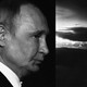 An photo-illustration of Vladimir Putin flanked by images of a nuclear detonation