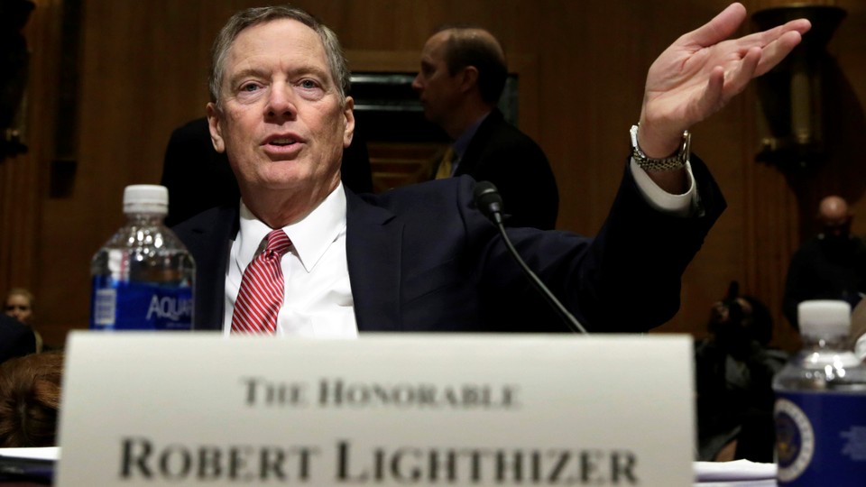 Robert Lighthizer gestures before a Senate Finance Committee confirmation hearing.