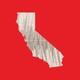 Illustration of the state of California, filled with seismograph readings, on a red background