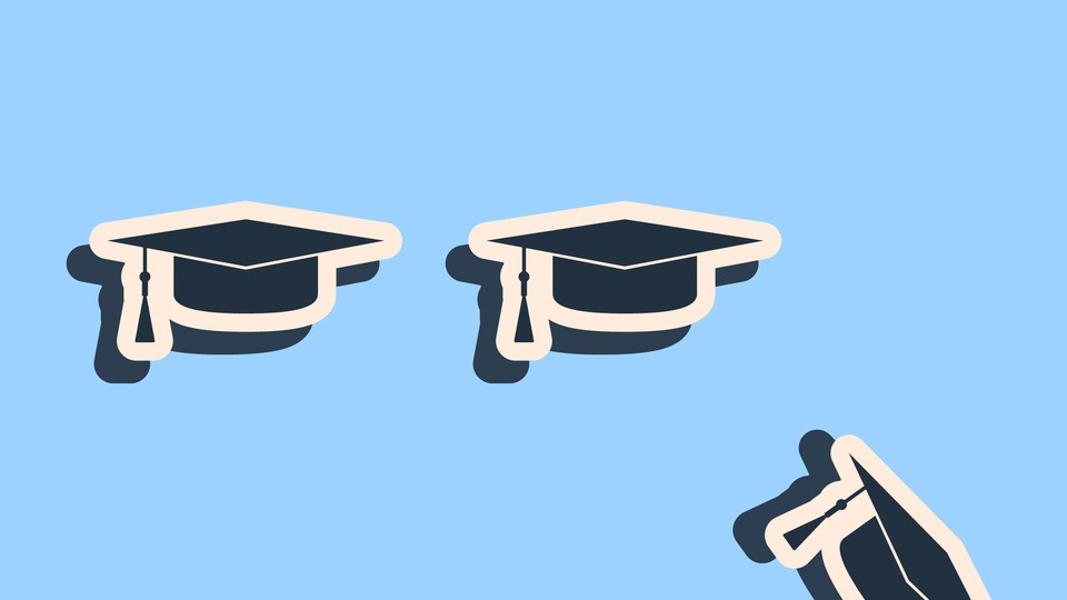 An illustration of college-graduation caps