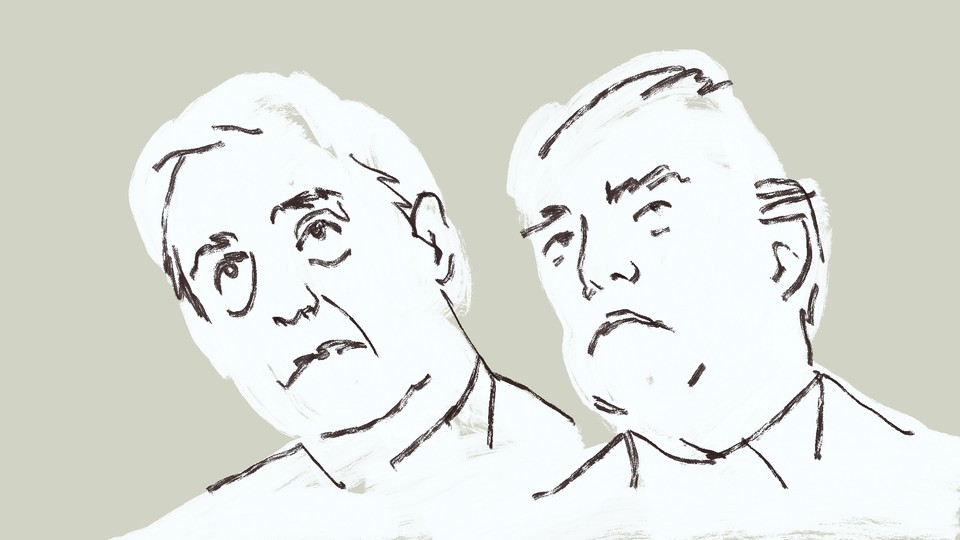 Illustration of Robert Mueller and Donald Trump
