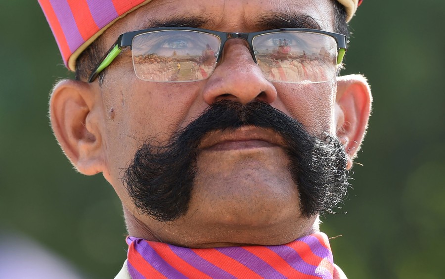 A soldier from the Uttar Pradesh contingent takes part in celebrations marking India's Independence Day at Bakshi Stadium in Srinagar on August 15, 2017. This year marks 70 years since British India split into two nations—Hindu-majority India and Muslim-majority Pakistan—and millions were uprooted in one of the largest mass migrations in history.