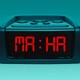 An illustration of an alarm clock with "MAHA" as the time