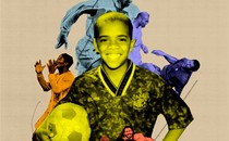 A collage showing a photo of Clint Smith as a child, along with other soccer players