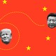 An illustration featuring the faces of Joe Biden, Donald Trump, and Xi Jinping