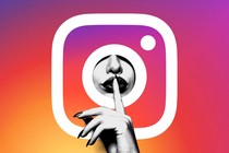 An Instagram logo and a woman saying "Shh"