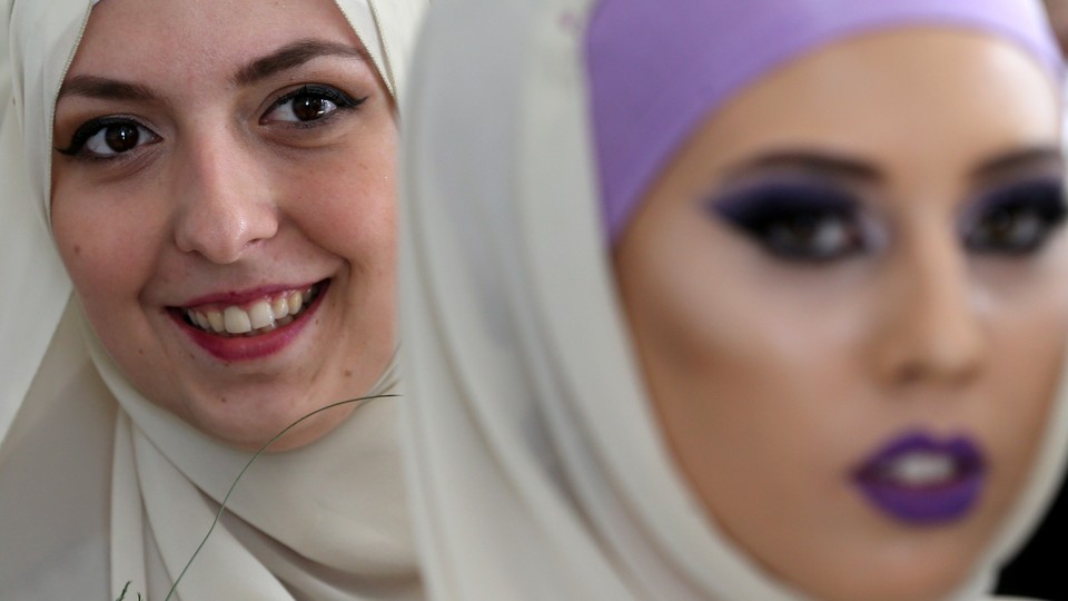 Bosnian Muslim women at a wedding ceremony in Sarajevo in 2018