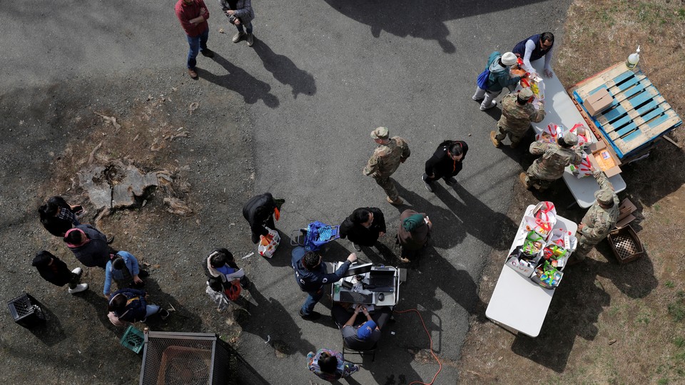 The National Guard providing food.