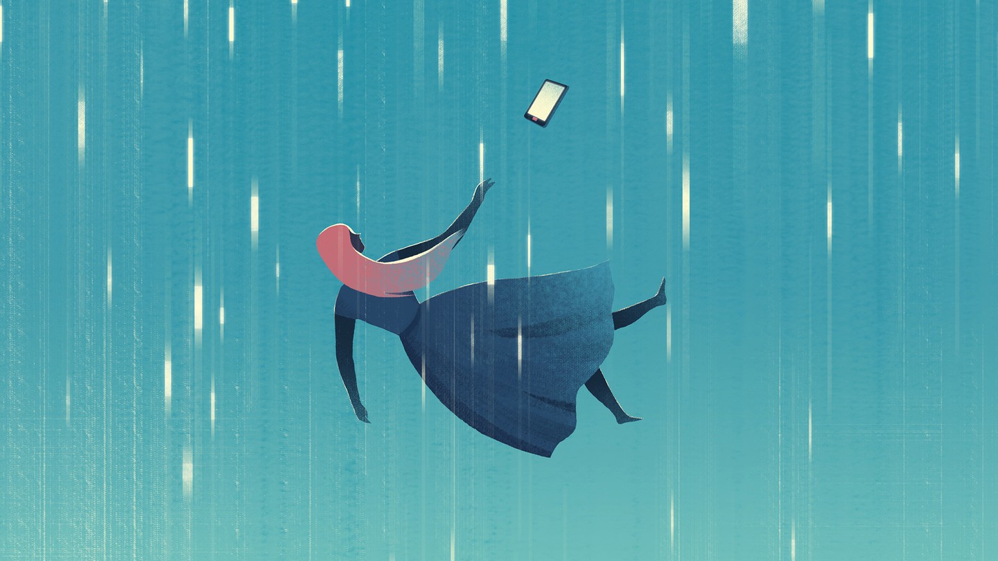 Illustration of falling person reaching out to a cell phone