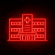 A gif illustration of a hospital building flashing red.
