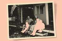 photo of a family with the children cut out