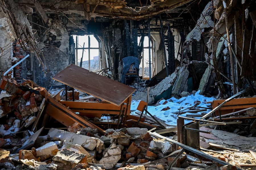 The wrecked interior of a university building