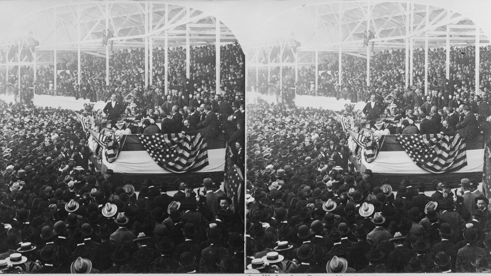 A black and white diptych of William Jennings Bryan campaigning