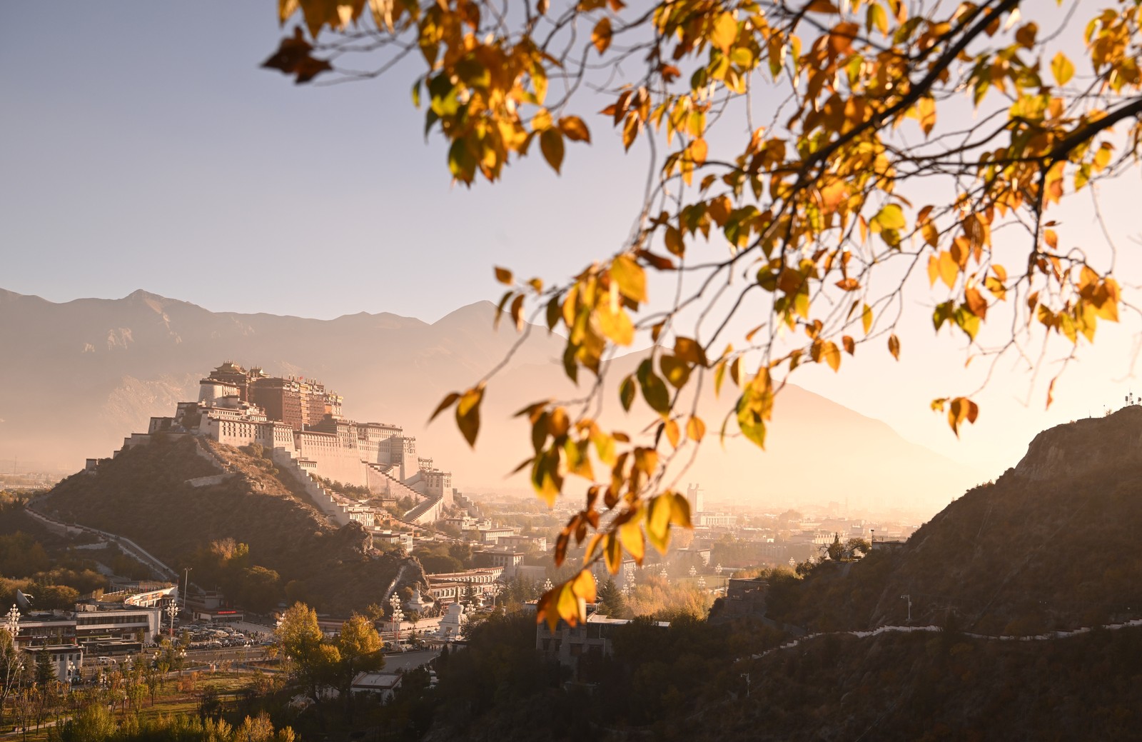 A view of Tibet's Potala Palace, seen on a hazy day.