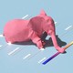 A model of a pink elephant with its trunk resting on a color spectrum