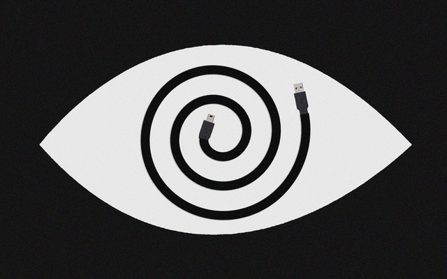 A coiled cable nestled inside the silhouette of an eye