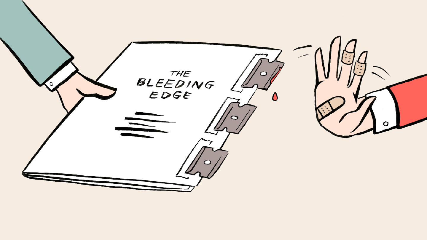 A file folder reading "bleeding edge"