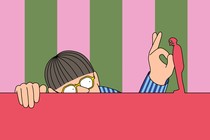 An illustration of a man about to flick off an annoying figurine.