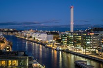 Hammarbyverket heating plant at night, Sodra Hammarbyhamnen, Stockholm