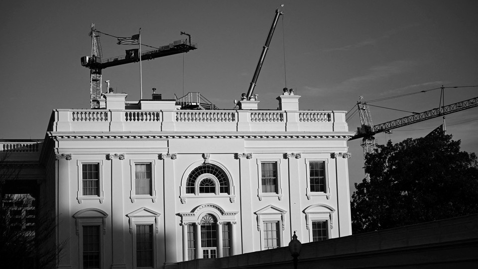 White House with construction site behind it