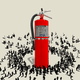 An illustration of a fire extinguisher with tiny people crowding around it.