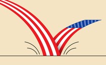 Illustration of a line hitting the ground and bouncing up with an American-flag print