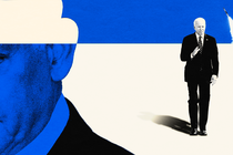 A photo-illustration featuring Joe Biden, Benjamin Netanyahu, and a rocket