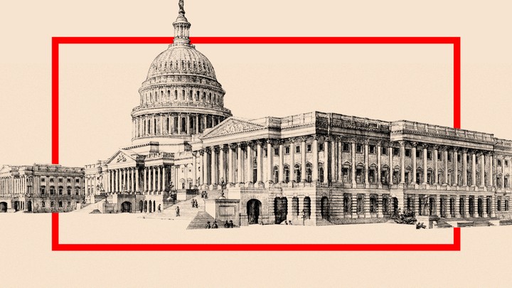 An illustration of the U.S. capitol with a red box