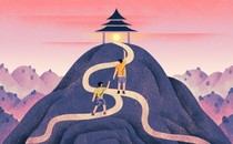 illustration of two friends climbing a mountain