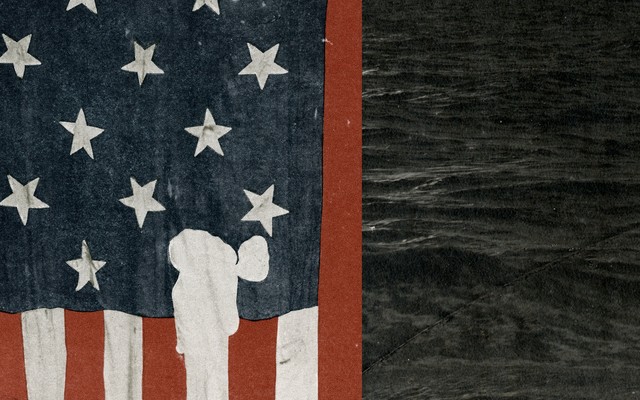 A diptych of the American flag and a stormy sea